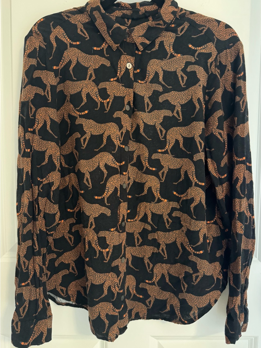 Jane & Delancey Cheetah Print Button Front Blouse Size M Black Rust